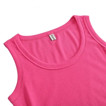 Ženy Bavlna Rebrovaný Tielko T-Shirt Športové Gym Módne Príležitostné Bez Rukávov Tee Plus Veľkosť Tvárny Blúzka M30284