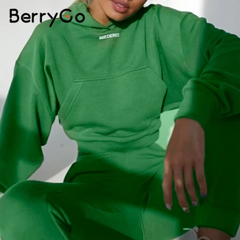 BerryGo Voľný čas dlhý rukáv vyhovovali Žien domov nastaviť kapucňou voľné Street style dámske dvojdielne plavky Jogging sady jeseň zima 2020