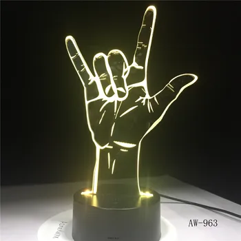 3D Optické Ilúzie, Milujem ťa v posunkovom Jazyku Stolové Lampy, Nočné Svetlo USB Romantický Priateľmi Deti Narodeninám Office Svetlo AW-963
