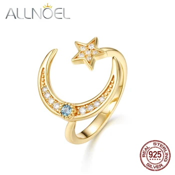 ALLNOEL Elegantná Zlatá S925 Šterlingov Strieborné Prstene pre Ženy, Mesiac a Hviezdy Blue Topaz Otvorená Manžeta Krúžok 2020 Nový Dizajn Veľkoobchod