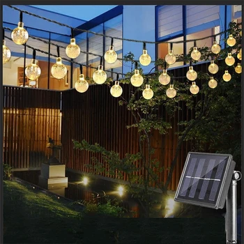 Nové Solárne LED osvetlenie Crystal Ball 5M / 22M LED Reťazec Svetlo Víla Svetla Slnečnej Garland Záhrada Vianočné Dekorácie Vonkajšie