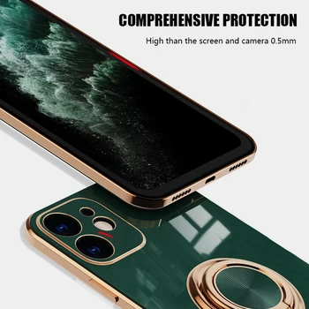 Pokovovanie Štvorcový Rám pre IPhone 11 Pro XS Max 12Mini 8 Plus SE XR Prípade, Mäkké Silikónové TPU Plnú Ochranu Tenký Krúžok Držiak Krytu