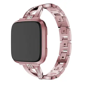Nerezová Oceľ Hodinky Remienok pre Fitbit Versa lite X-tvarované diamond-studded oceľ náramok na zápästie z nehrdzavejúcej ocele sledovať band