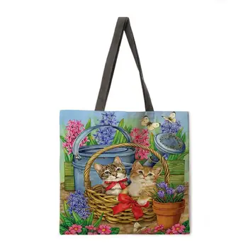 Ženské taška cez rameno kvet bush mačiatko tlač tote bag skladacia nákupná taška opakovane plážová taška bielizeň tote bag bežné tote bag