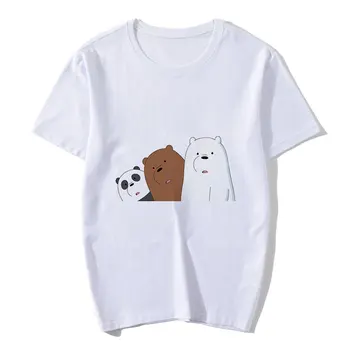 2020 Módne Kawaii Panda Print T Shirt Ženy Lete Cartoon Medveď Biele tričko Harajuku Tričko Móde Bežné Topy Holé Tumblr