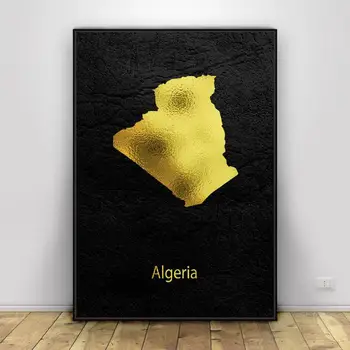 Zlaté Mapu Umenie Alžírsko Plátno Na Maľovanie Na Stenu Umenie Fotografie Vytlačí Domova Stene Plagát, Dekorácie Pre Obývacia Izba