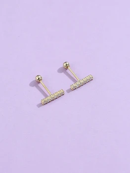 LEKANI Grometry Obdĺžnik Stud Náušnice Pre Ženy 925 Sterling Silver Luxusné Zirkón Zlaté Malé Earings Anti Alergie Šperky
