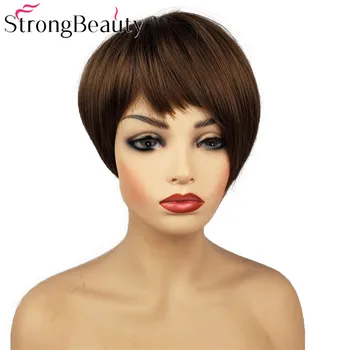 StrongBeauty Krátky Rovný Syntetické Parochne Prírodná Hnedá Parochňa Ženy Vlasy, 4 Farby na Výber
