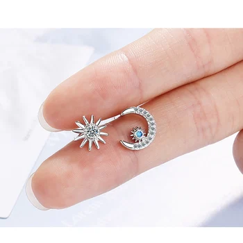 Kórejský Roztomilý Dizajn Moon Star Zirkón 925 Sterling Silver Stud Náušnice pre Ženy, Dievča Strany Šperky Darček Brincos Bijoux