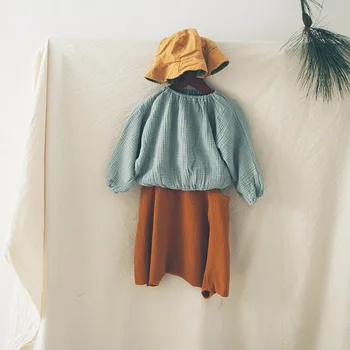 Detské bavlnené tričko Jar kórejský doska bat rukáv bavlny, konope T-shirt deti oblečenie letné oblečenie pre dievčatá