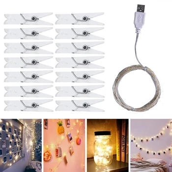 5/10M DIY Hristmas USB LED Svetlo, Led Girlandy Reťazce Víla Svetlo na Foto Klip String Svetla Batérie Powered Pre Vonkajšie Spálne
