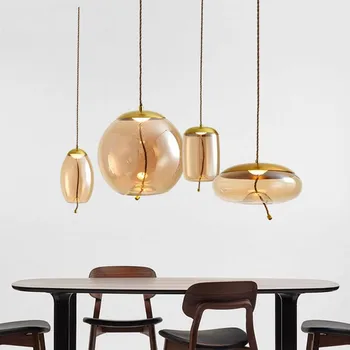 Moderné Bielizeň Lano Sklo Visí Lampa Minimalistický Dizajnér Kruhové Eliptických Prívesok Svetlá Pre Obývacej Izby, Spálne Dekorácie