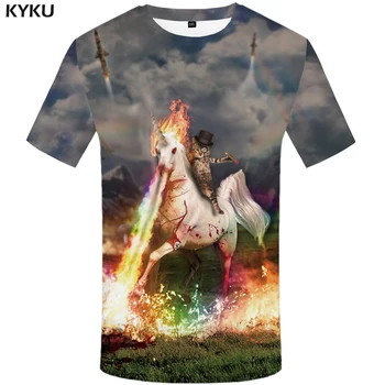KYKU Značka Unicorn T-Shirt Mačka Tričko Streetwear Krátke Rukáv Tričko Plameň Oblečenie Zábavné Tričká Letné Módy 2018 Bežné Nové