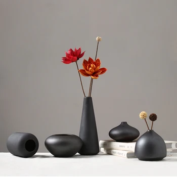 Európa Tvorivé Matt Keramická Váza black Stola Vázy Moderné Módne Váza kvetináče Domova remesiel Svadobné dekorácie