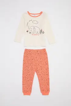 DeFacto Jeseň BabyGirl oblečenie pre voľný čas Dievčatá Vytlačené Pyžamo Nastaviť Pyžamá Sleepwear Domov-oblek Pohodlné Novej Sezóny-S1490A220AU