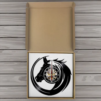 Čierny Kôň Nástenné hodiny Vyrobené Z Vinylových platní Moderný Dizajn Steny Domova Vintage Darčeky Pre Žijúcich Zvierat Milovník Koní