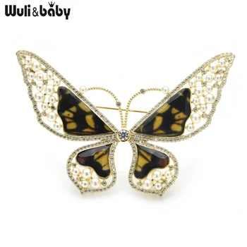 Wuli&baby Veľká Perla Butterflly Brošňa Pre Ženy Beauty Hmyzu Svadby Strany Úradu Brošňa Darov Kolíkmi