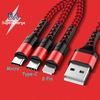 FLOVEME 5A USB Kábel na iPhone Nabíjačka Rýchle Nabíjanie Micro USB Typu C Kábel Pre Samsung S10 Xiao 8 Pin Osvetlenie Kábel 3 v 1