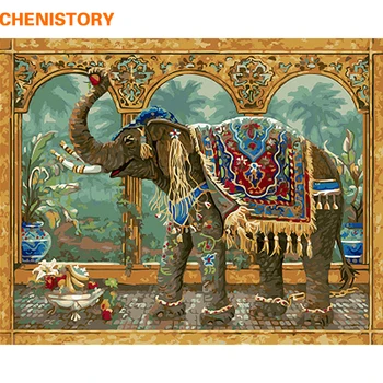 CHENISTORY Frameless DIY Maľovanie Podľa Čísel, Vintage Slon Zvieratá Akryl Farebnosť Podľa Čísel, Kaligrafia Maľovanie Pre Domáce