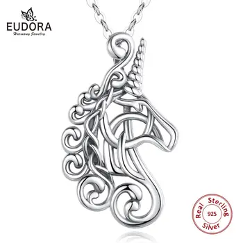 Eudora Nové 925 Sterling Silver Horse jednorožec náhrdelník dostihov ušľachtilý Kôň Náhrdelníky Jazdecké Šperky Zvierat Prívesky D568