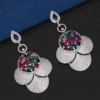 Nevesta Hovoriť Elegantné Ženy Náušnice Cubic Zirconia Farebné Kamenné Lesklé Crystal Indian Svadobné Šperky Pre Svadobné Zapojenie Strany