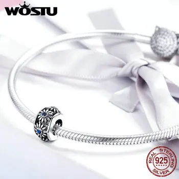 WOSTU Klasické 925 Sterling Silver Daisy Kvetinové Kúzlo Kruhu Korálky Fit Originálny Náramok, Náhrdelník s Príveskom, Šperky, Takže DXC1118