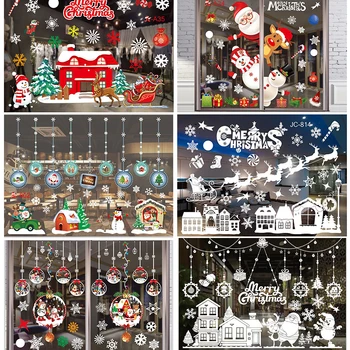 Veselé Vianoce Okno Nálepky Santa Claus, Vianočné Stenu, Dekorácie pre Domov 2020 Šťastný Nový Rok Vymeniteľné Nálepky
