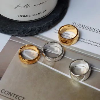 Jednoduchá Žena Geometrické Kovový Krúžok Reálne 925 Sterling Silver Gold Zásnubný Prsteň Vintage Snubné Prstene Pre Ženy