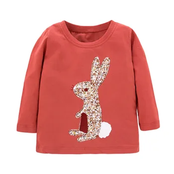 Malý Maven Nové Jeseň Jar Deti Hnedo Červené Nášivka Bunny O-krku Full - rukávy Bavlna Pletené Dievčatá Bežné Tričká Topy
