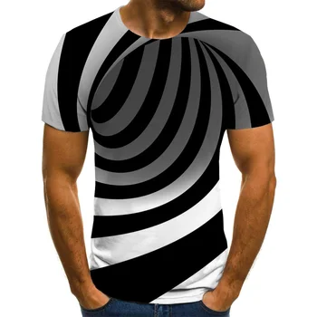 Čierna a biela prvok závrat pruhy zábavnej 3D mužov okolo krku T-shirt nové kolo krku módne 3D pánske tričko krátky rukáv