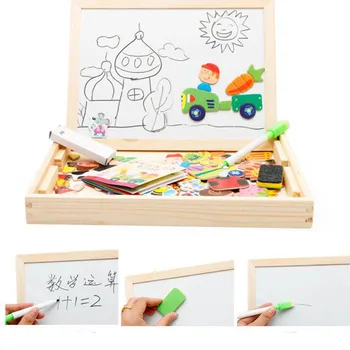 Deťom Drevené Hračky, Puzzle, Detské Vzdelávacie Hračky Forest Park Multifunkčné Drevené Magnetické Puzzle Rysovaciu Dosku Box