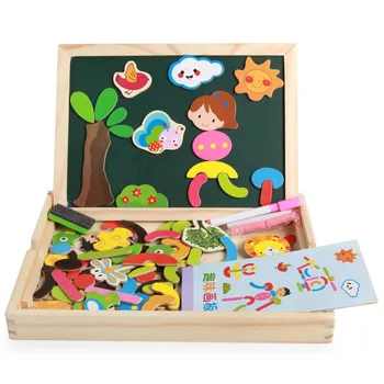 Deťom Drevené Hračky, Puzzle, Detské Vzdelávacie Hračky Forest Park Multifunkčné Drevené Magnetické Puzzle Rysovaciu Dosku Box