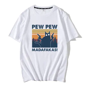2020 Módne Letné Pew Pew Madafakas T Shirt Novinka Vtipné Mačku Vintage Posádky Krku pánske T-Shirt Vtipné Tričko pre Humor