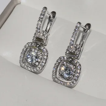 2019 hot predaj 925 sterling silver Luxusné skupiny s luxusné dámske lesk zirkón náušnice náušnice platinum náušnice šperky