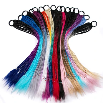 24 palcový Copu Hairpiece S gumičkou na vlasy krúžok Chignon háčkovanie vrkoč Syntetické Vlasy Cope, predlžovanie Vlasov Ružová,Dúha