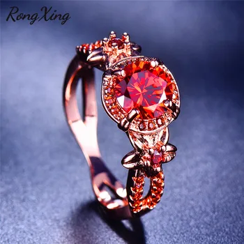 RongXing Orange Red Crystal Zirkón Hviezda Flower Prstene pre Ženy, Svadobné Vintage Rose Gold Vyplnené Birthstone Krúžok Módne Šperky