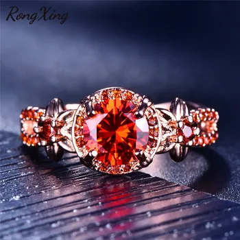 RongXing Orange Red Crystal Zirkón Hviezda Flower Prstene pre Ženy, Svadobné Vintage Rose Gold Vyplnené Birthstone Krúžok Módne Šperky
