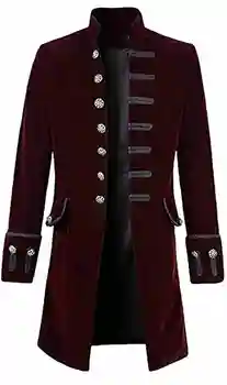 [JK03] Veľký A Vysoký Mužov Velvet Dlhé Sako Bunda Gotický Steampunk Tailcoat Kabát Halloween Kostým Muž Bežné vrchné oblečenie
