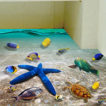 3D Ocean Mávali Vody Blue Sea Beach Dolphin Hviezdice Izba Samolepky na Stenu pre Deti Spálňa Decor Nepremokavá Podlaha nástenné Maľby Kúpeľňa
