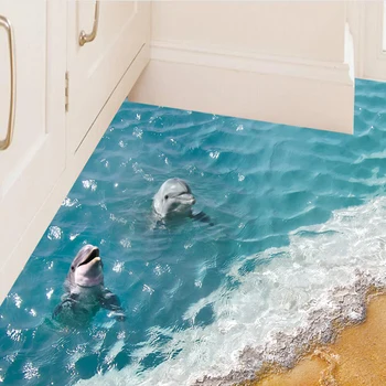 3D Ocean Mávali Vody Blue Sea Beach Dolphin Hviezdice Izba Samolepky na Stenu pre Deti Spálňa Decor Nepremokavá Podlaha nástenné Maľby Kúpeľňa