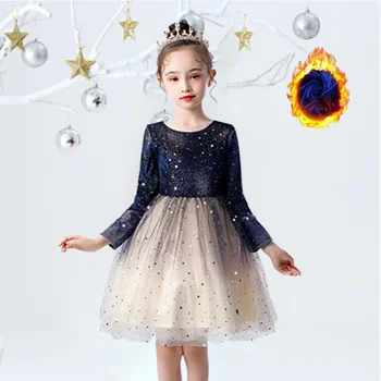 2020 Zimné Veselé Princezná Šaty pre Dievčatá Zahustiť Dlhý Rukáv Deti Zdobiť Strany Svieti Dievčatá Šaty Deti Oblečenie 3-12Y