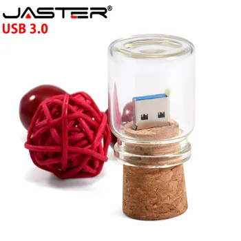 JASTER USB 3.0 LOGO zákazníka Sklo drift fľaša Korku USB + drevený box kl ' úč 4 GB 8 GB 16 GB 32 GB, 64 GB svadbu