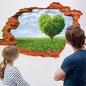 3D okno otvor zobraziť zelený strom krajiny cez stenu láska srdce domov kotúča, stena nálepky módne nástenná maľba umenia pre obývacia izba