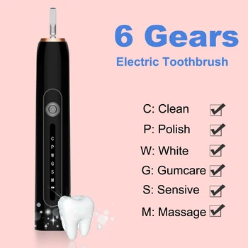 Nepremokavé Ultrazvukové Elektrické zubné Kefky, USB Nabíjateľné 6 Režimov s 4 sensiflex Dospelých Automatické Elektrické zubné Kefky, Darčeky