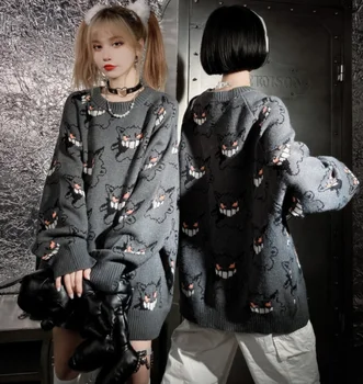 Sveter Ženy Harajuku Gengar Hip Hop Streetwear Mužov Oblečenie Spandex Pulóver O-krku Nadrozmerná Bežné Pár Mužský Kabát 2020