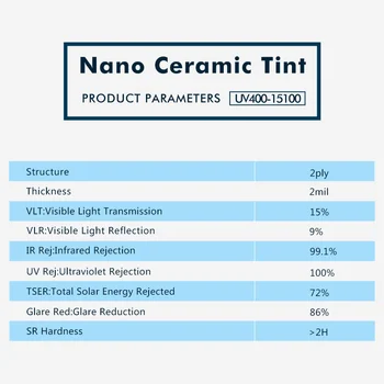 UV dôkaz nano keramická solárna odtieň 15%HVIEZDOKOPY Vysoké Teplo-Odmietnutie Auto Bočné Okno Solárne Film o Ochrane Tmavá Čierna farba