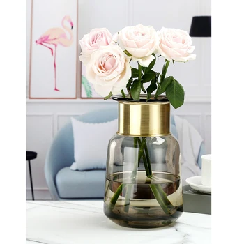 Americký Krajiny Retro Kovu, Medi krúžok sklenené vázy Kvet Usporiadanie Hydroponických Rastlín Vázy Umelé umenie váza Domova