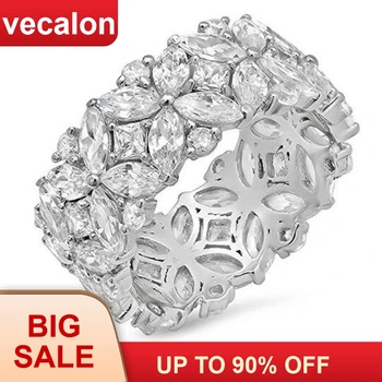 Vecalon Kvet tvar Sľub Prsteň 925 sterling silver 5A Zirkón Cz Zásnubné prstene pre ženy, Mužov, Šperky Darček