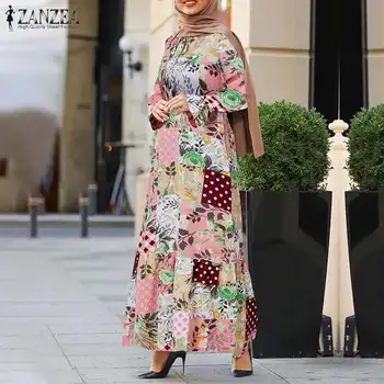 ZANZEA Ženy Elegantné Šaty, Hidžáb Dubaj Turecko Moslimskou Hidžáb Oblečenie Kaftane Marocain Islamské Oblečenie Kvetinový Vestidos Abaya Sundress