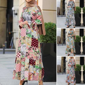ZANZEA Ženy Elegantné Šaty, Hidžáb Dubaj Turecko Moslimskou Hidžáb Oblečenie Kaftane Marocain Islamské Oblečenie Kvetinový Vestidos Abaya Sundress